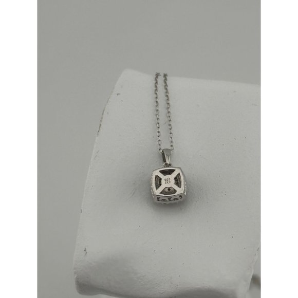 Stunning Cushion Cut 1/4 Carat Diamond Cluster Pendant with Necklace - Sterling - Picture 5 of 10